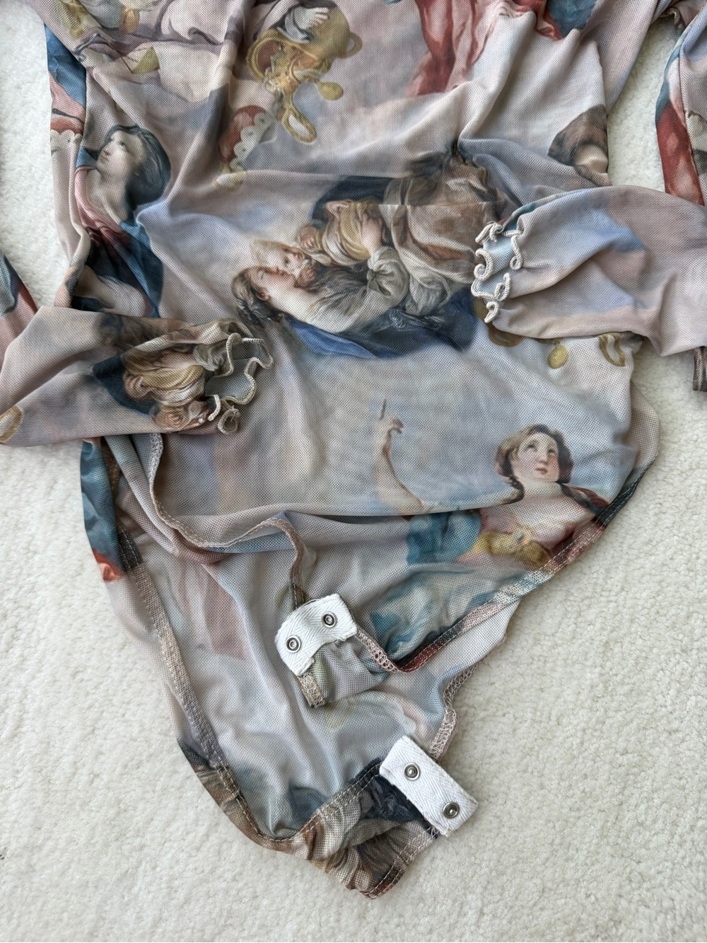 Forever 21 Sheer Printed Long Sleeve Bodysuit in Pastel Blue and Cream - Picture 2 of 4